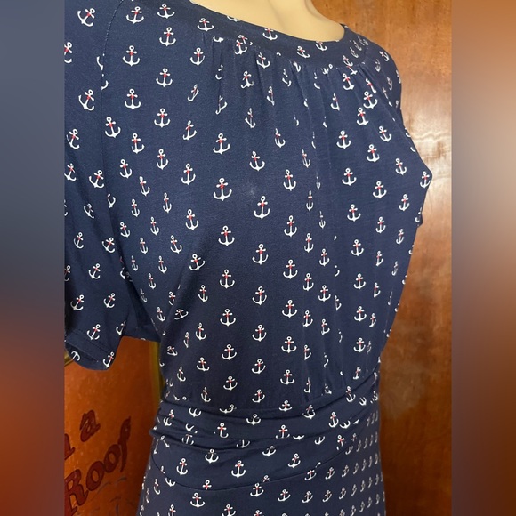 Signature Collection Blue White Red Anchor Sailor Boating Print Dress 16 XL - Picture 3 of 6